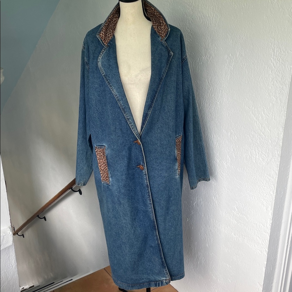 Zone Blue Vintage denim‎ & leopard duster/ long barn coat XL